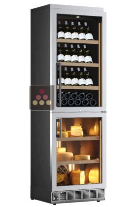Built-in combination of wine & cheese cabinets - Stainless steel coating - Inclined bottles