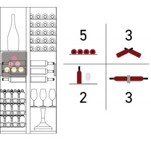 Standard interior set-up for 53cm deep display cabinet with sliding doors CALICE DESIGN