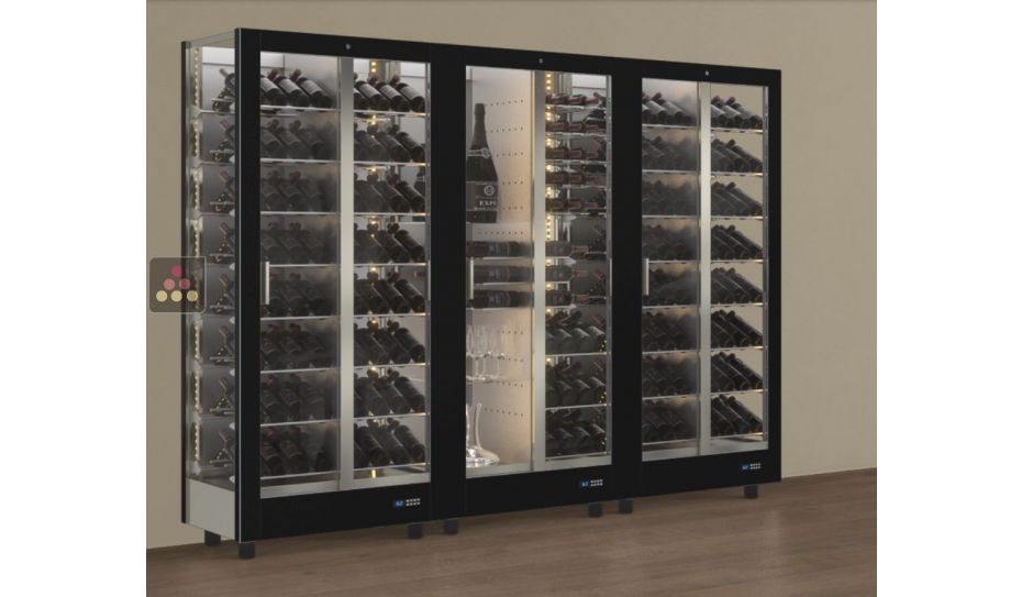 Combination of 3 professional multi-purpose wine display cabinet - 3 glazed sides - Magnetic and interchangeable cover