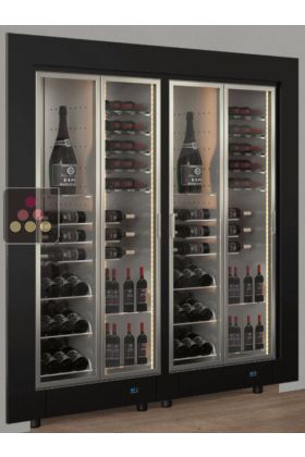 Built-in combination of 2 professional multi-temperature wine display cabinets - Custom layout - Flat frame