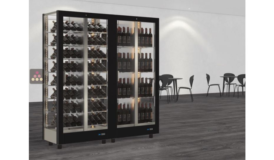 Combination of 2 professional multi-temperature wine display cabinet - 4 glazed sides - Magnetic and interchangeable cover