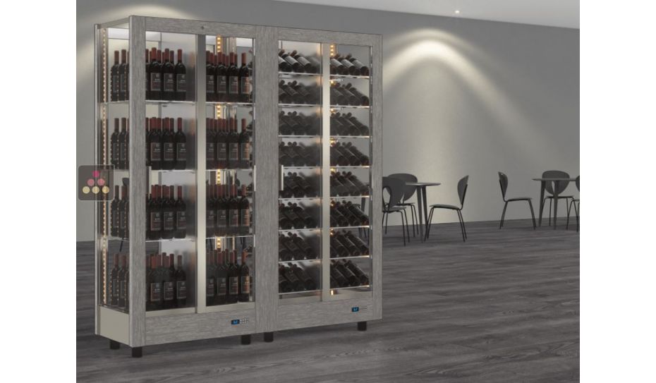 Combination of 2 professional multi-temperature wine display cabinet - 4 glazed sides - Magnetic and interchangeable cover