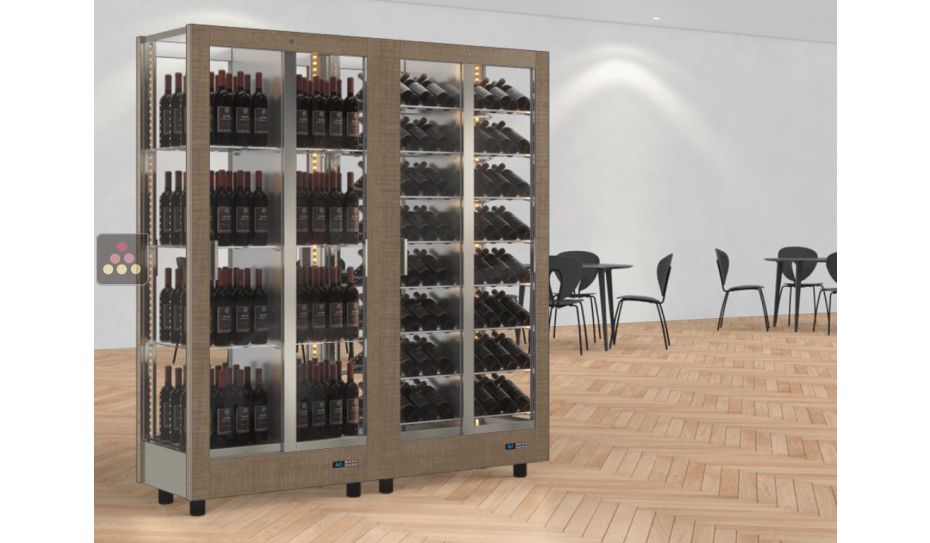 Combination of 2 professional multi-temperature wine display cabinet - 4 glazed sides - Magnetic and interchangeable cover