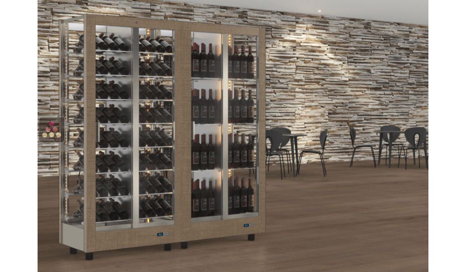 Combination of 2 professional multi-temperature wine display cabinet - 4 glazed sides - Magnetic and interchangeable cover