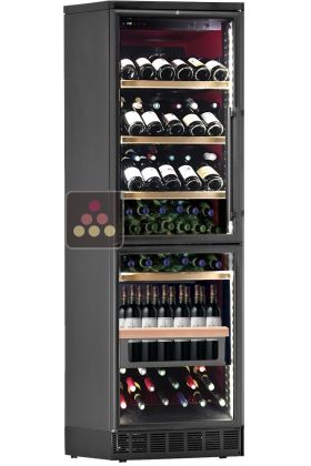 Built-in dual temperatures wine cabinet with service drawer for standing bottles
