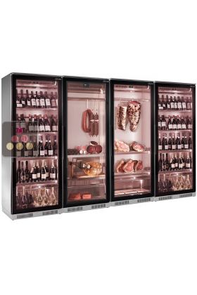 Combination of 4 refrigerated display cabinets for wine, meat maturation and cold cuts