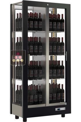 Professional multi-temperature wine display cabinet - 4 glazed sides - Standing bottles - Magnetic and interchangeable cover