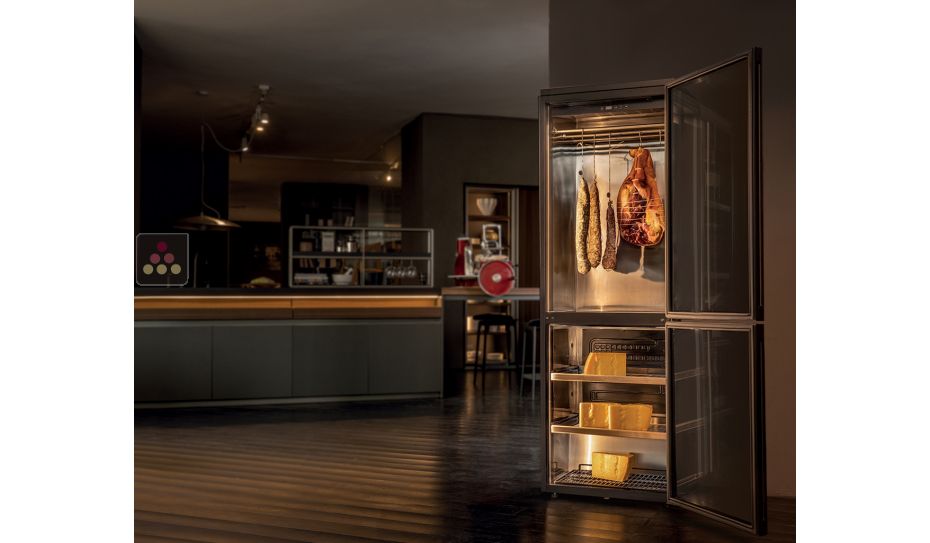 Freestanding combination of cured meat and cheese cabinets