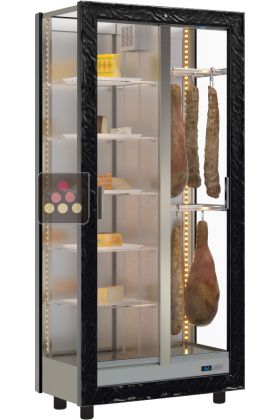 Refrigerated display cabinet for cheese and cured meat presentation - 3 glazed sides - Wooden cladding