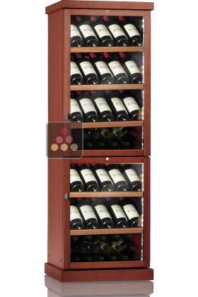 Dual temperature wine cabinet for storage or service - Wood cladding - Inclined bottle display