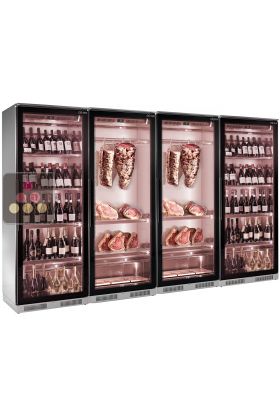Combination of 2 refrigerated display cabinets for wine and 2 for meat maturation