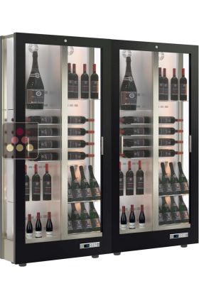 Combination of 2 professional multi-temperature wine display cabinets - 36cm deep - 3 glazed sides - Magnetic and interchangeable cover