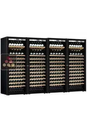 Combination of a 4 single temperature ageing or service wine cabinets - Full Glass door - Inclined and Sliding shelves
