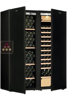 Combination of a single temperature wine cabinet and a 3 temperatures multipurpose wine cabinet - Storage/sliding shelves