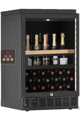 Built-in single temperature wine cabinet for wine storage or service with a sliding shelf for standing bottles