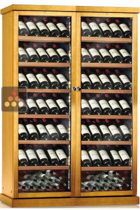 Freestanding combination of 2 single temperature wine cabinets - Wooden cladding - Inclined bottles