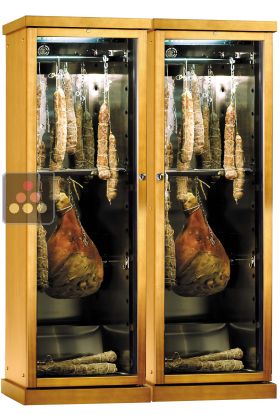 Freestanding combination of 2 refrigerated cabinets for cured meats preservation - Wood cladding