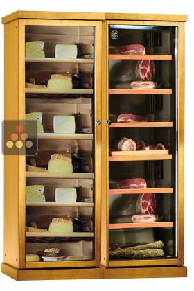Freestanding combination of 2 refrigerated cabinets for cheese and/or cured meats preservation - Wood cladding