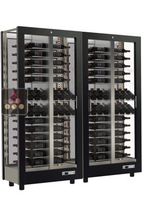 Combination of 2 professional multi-purpose wine display cabinet - 3 glazed sides - Magnetic and interchangeable cover