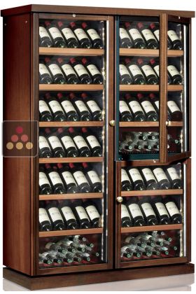 Combined 3 Single temperature wine service or storage cabinets - Wood cladding - Inclined bottle display