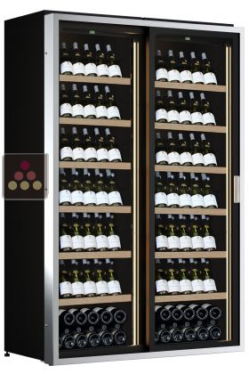 Freestanding combination of 2 single temperature wine cabinets - Sliding doors - Inclined bottles