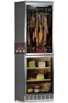 Built-in combination of a cured meat and a cheese cabinets - Stainless steel front