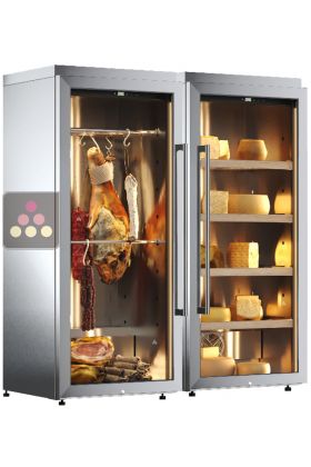 Freestanding combination of a cheese cabinet and a cured meat cabinet - Stainless steel cladding