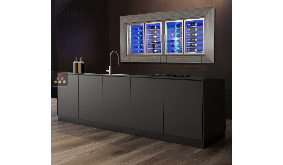 Built-in combination of 2 multi-temperature wine display cabinets - 36cm deep - Horizontal bottles - Flat frame