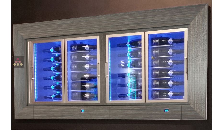 Built-in combination of 2 multi-temperature wine display cabinets - 36cm deep - Horizontal bottles - Flat frame