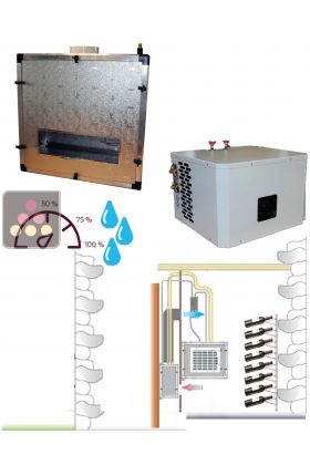 Air conditioner for wine cellar up to 2200W with ducted evaporator, heating and humidifier - Water condensing unit in insulated casing - Special manufacturing