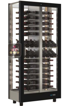 Multi-temperature wine display cabinet for storage and service - 4 glazed sides - Mixed shelves