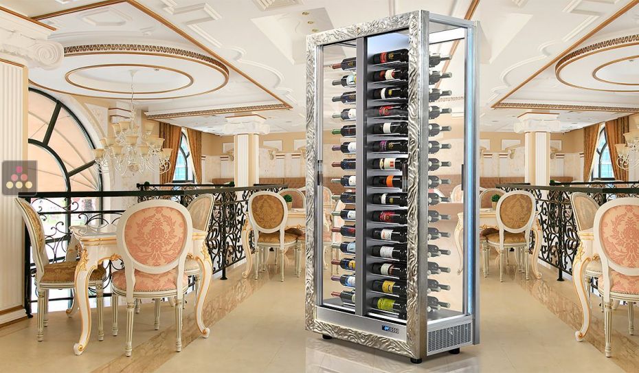 Professional multi-temperature wine display cabinet - 4 glazed sides - Horizontal bottles - Wooden cladding