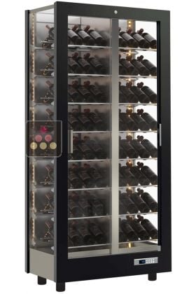 Professional multi-temperature wine display cabinet - 3 glazed sides - Inclined bottles - Wooden cladding