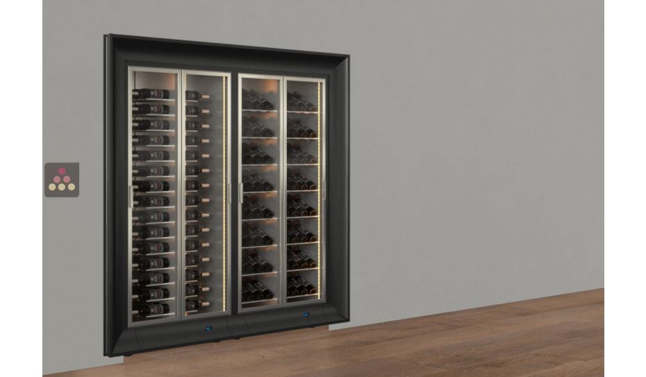 Built-in combination of two professional multi-temperature wine display cabinets - Mixed shelves - Curved frame