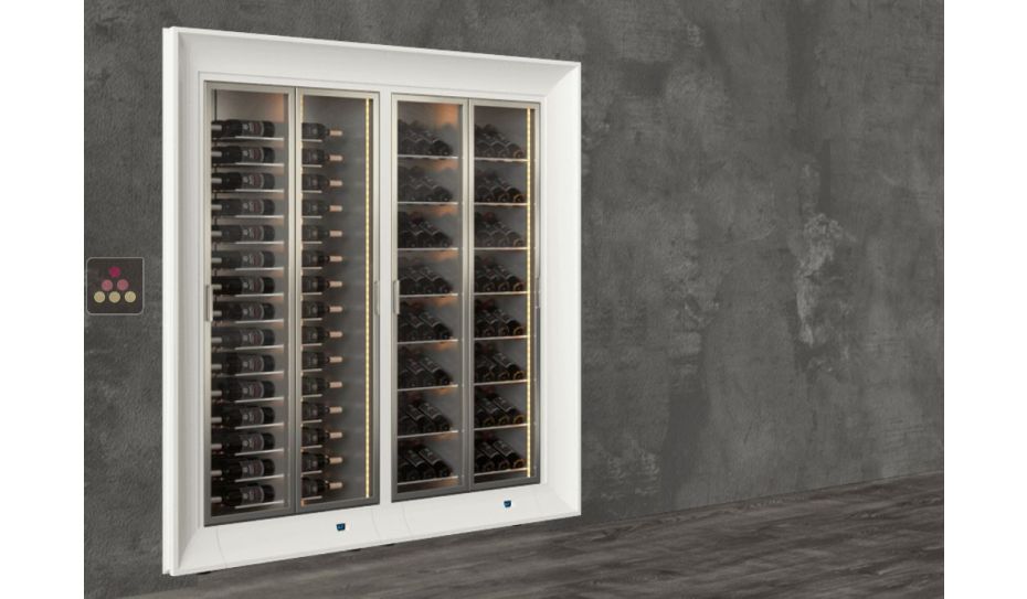 Built-in combination of two professional multi-temperature wine display cabinets - Mixed shelves - Curved frame