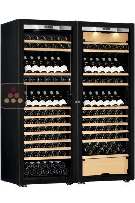 Combination of a single temperature wine cabinet and a 3 temperatures multipurpose wine cabinet - Inclined/sliding shelves - Full Glass door