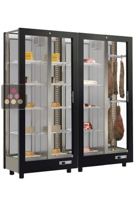Combination of 2 professional refrigerated display cabinets for cheese and cured meat - 3 glazed sides - Magnetic and interchangeable cover