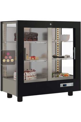Professional refrigerated display cabinet for dessert and snacks - 3 glazed sides - Wooden cladding
