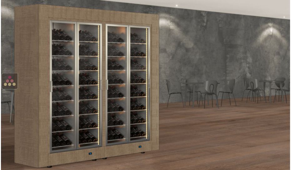 Combination of two professional multi-temperature wine display cabinets for central installation - Inclined bottles - Flat frames