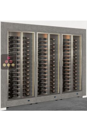 Built-in combination of 3 professional multi-temperature wine display cabinets - Horizontal bottles - Flat frame