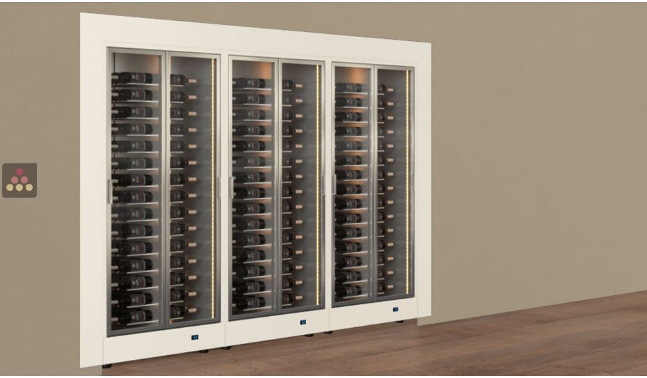 Built-in combination of 3 professional multi-temperature wine display cabinets - Horizontal bottles - Flat frame