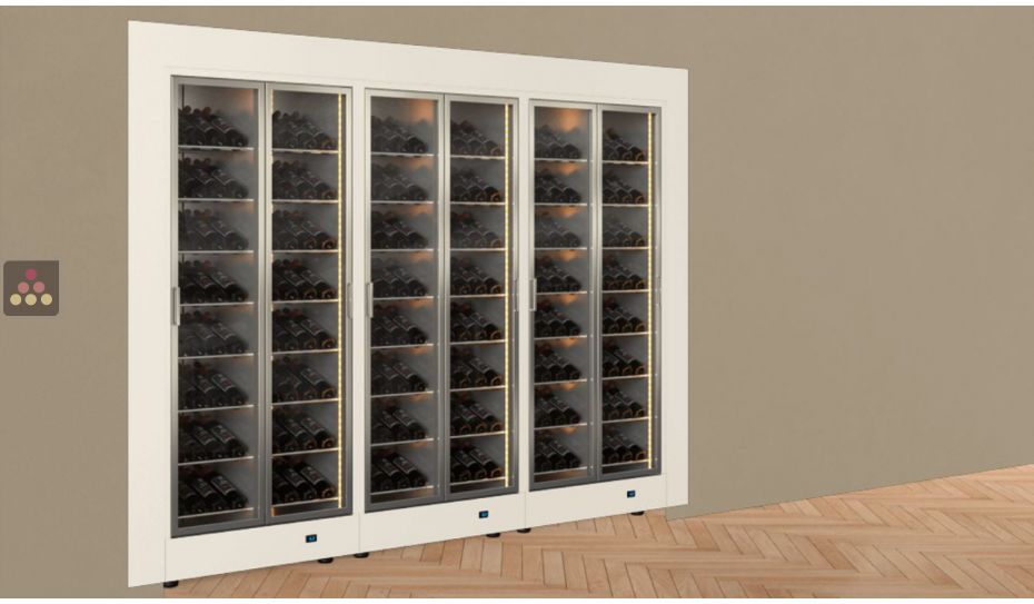 Built-in combination of 3 professional multi-temperature wine display cabinets - Inclined bottles - Flat frame