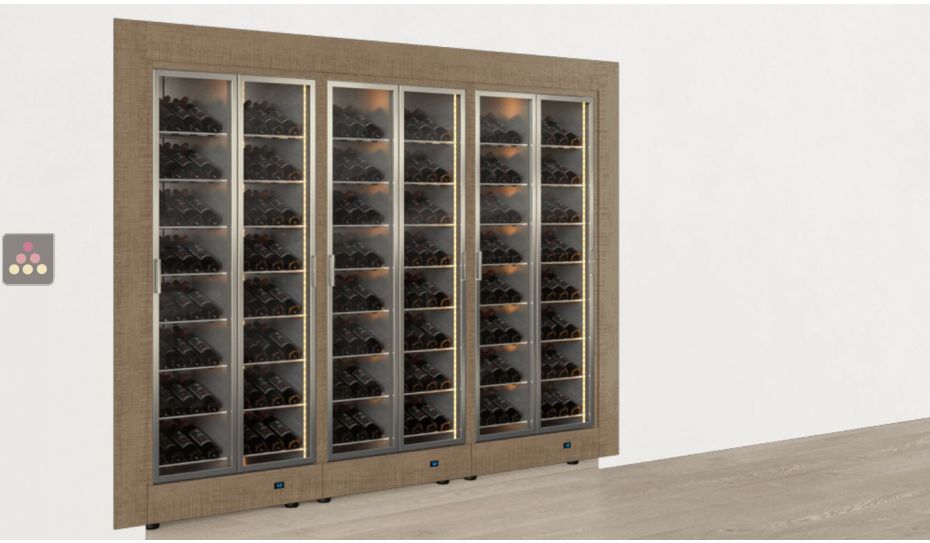 Built-in combination of 3 professional multi-temperature wine display cabinets - Inclined bottles - Flat frame