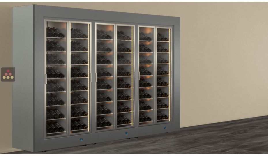 Freestanding combination of 3 professional multi-temperature wine display cabinets - Inclined bottles - Flat frame