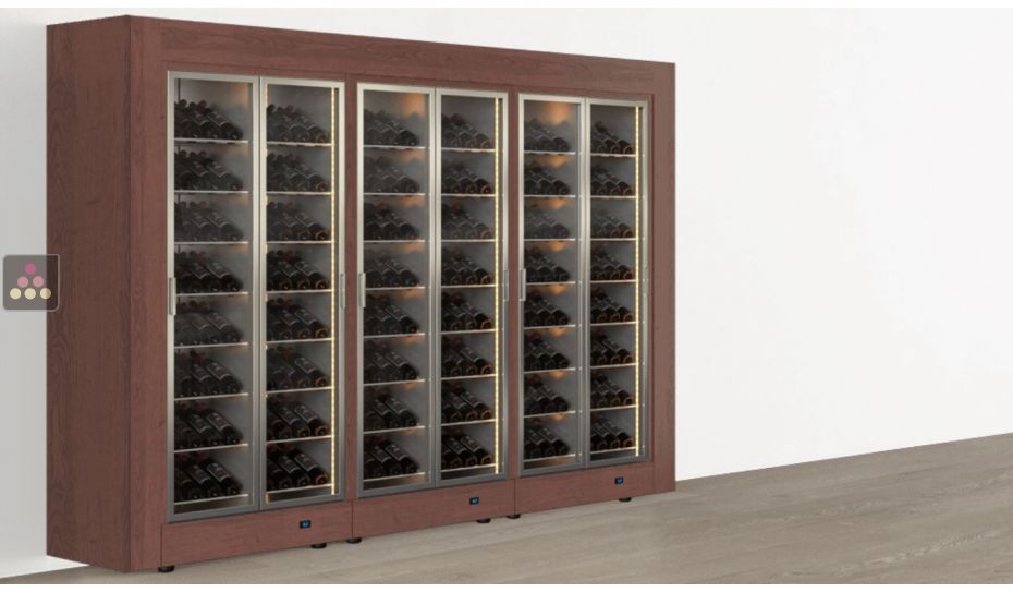 Freestanding combination of 3 professional multi-temperature wine display cabinets - Inclined bottles - Flat frame
