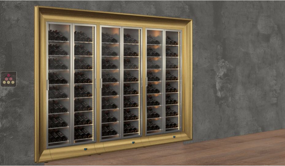 Built-in combination of 3 professional multi-temperature wine display cabinets - Inclined bottles - Curved frame