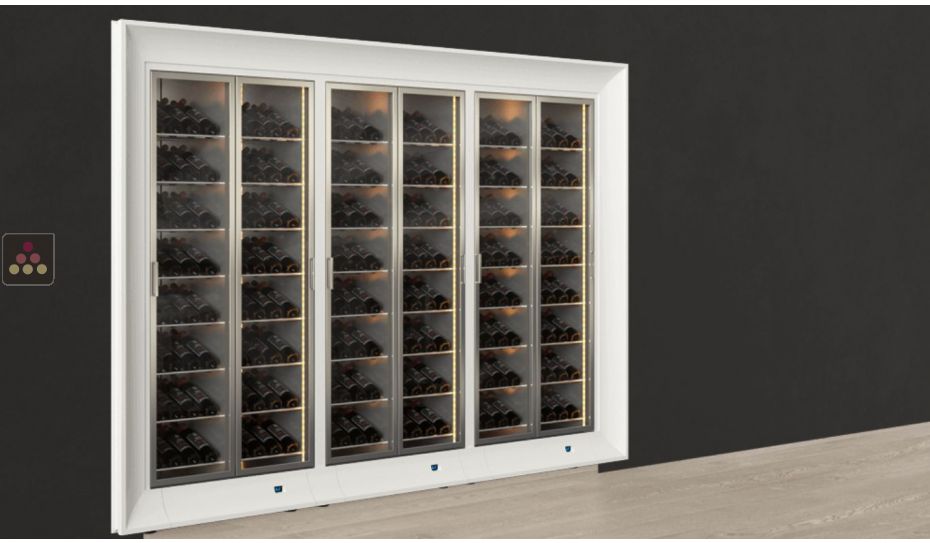 Built-in combination of 3 professional multi-temperature wine display cabinets - Inclined bottles - Curved frame