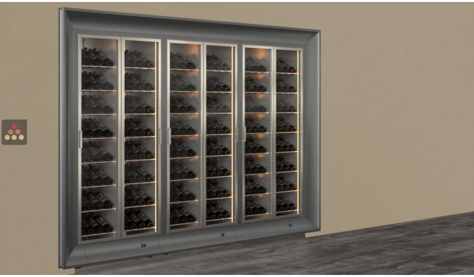 Built-in combination of 3 professional multi-temperature wine display cabinets - Inclined bottles - Curved frame