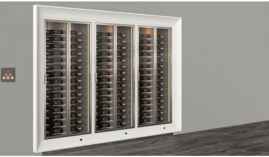 Built-in combination of 3 professional multi-temperature wine display cabinets - Horizontal bottles - Curved frame