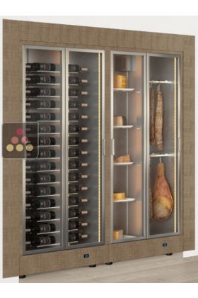 Built-in combination of 2 professional refrigerated display cabinets for wine, cheese and cured meat - Flat frame